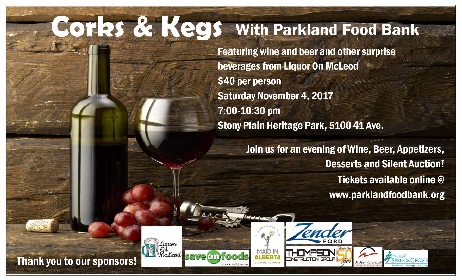 Corks & Kegs Full Long Parkland Food Bank