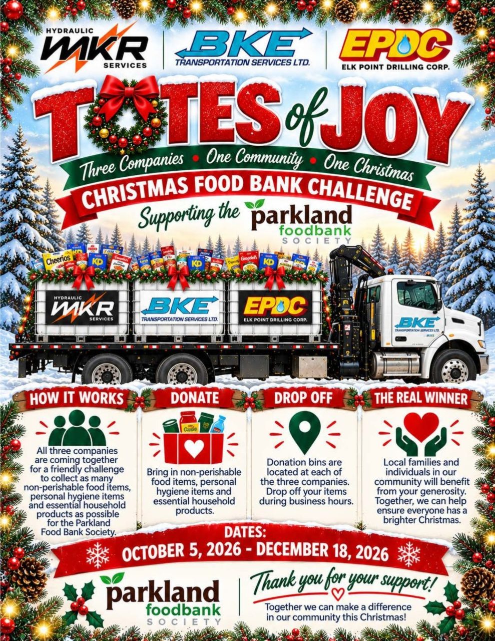 Totes of Joy food drive at Parkland Food Bank